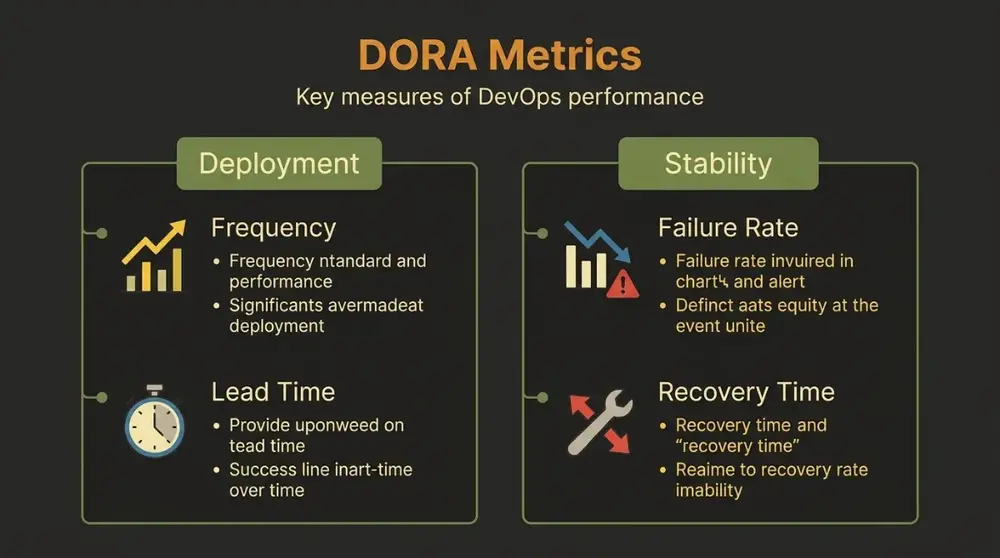 Infographic showing the four core DORA metrics for DevOps performance